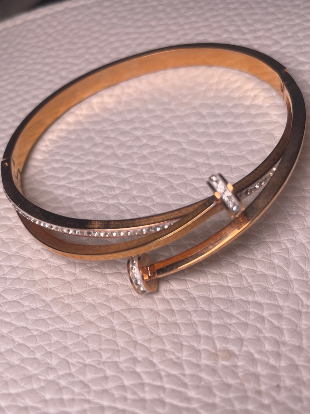 Gold-tone Crystal Accent Crossover Bangle Bracelet